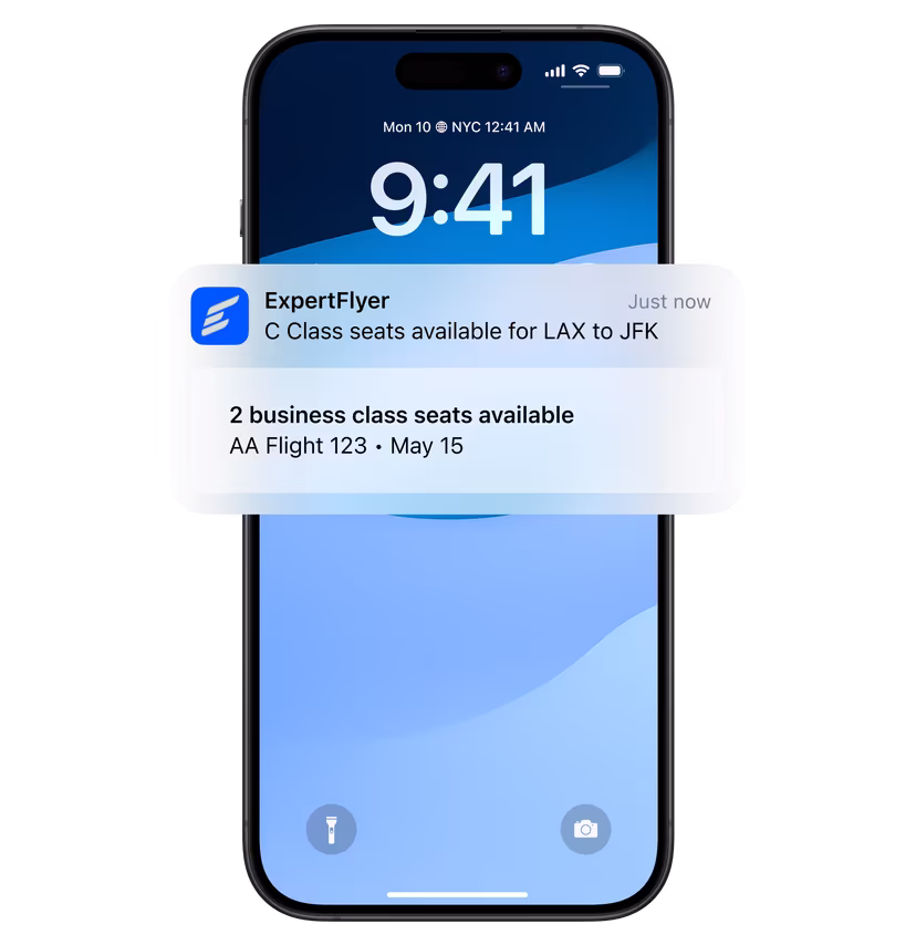 iPhone showing ExpertFlyer notification